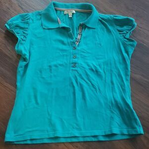 Burberry Women’s Teal Puff Sleeve Chic Feminine Retro Classic Polo Size Medium